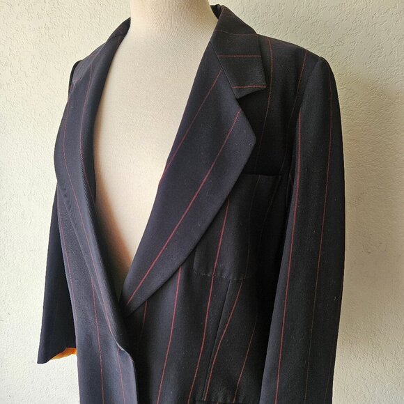 Vintage 90s Y2K Escada Wool Oversized Pinstripe Red Navy Blue Blazer Jacket 40 - Picture 2 of 10